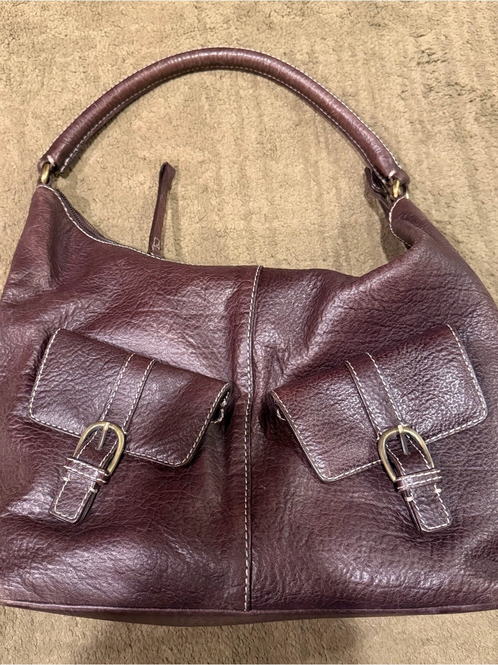 Classic  Sondra Roberts Women's Buckle Pocket Hobo Bag in Deep Burgundy